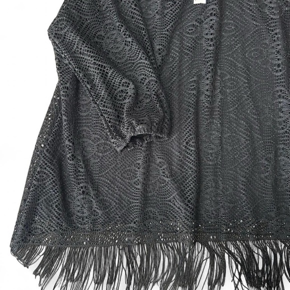 NWT- Black Metallic Lace Fringe Top – New Directions XL | Boho Festival Glam - Picture 3 of 8
